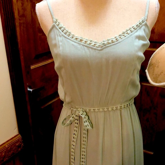 Crochet Grecian Goddess Soft Mint Maxi Dress - Picture 3 of 5